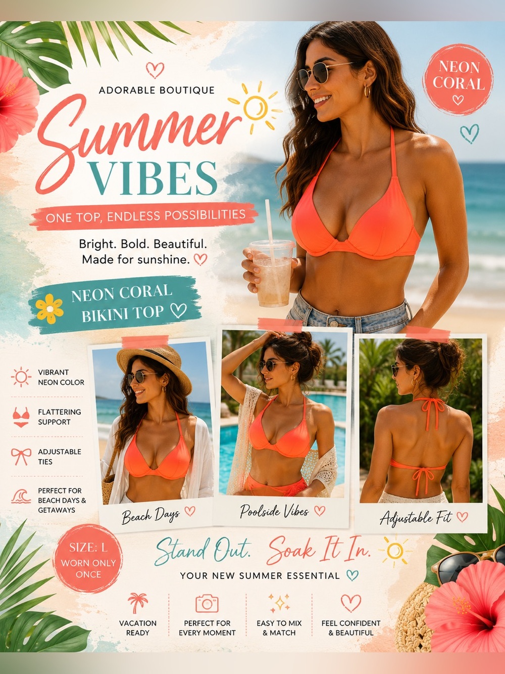Fashion Nova Neon Coral Bikini Top